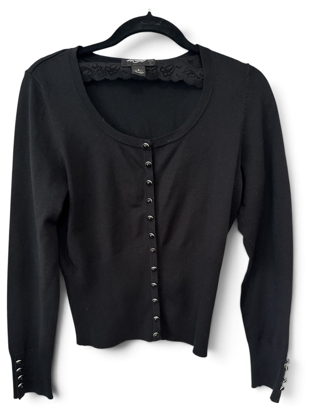 Mossimo Supply Co. Black Snap-Front Lace-Trim Cardigan